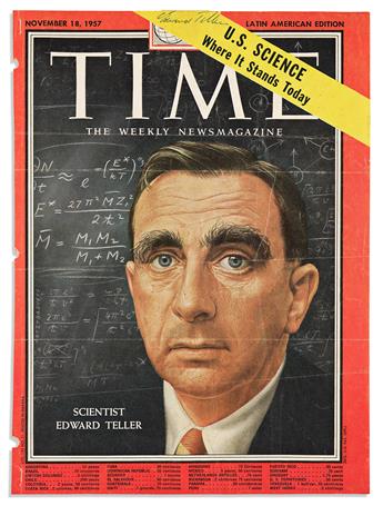 (MISCELLANEOUS.) Group of 10 magazine covers, each Signed, or Signed and Inscribed, by a figure in science or medicine, mostly TIME mag